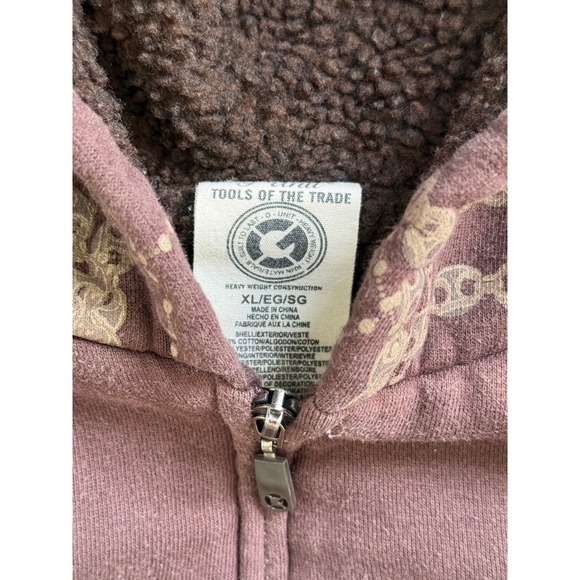 GUNIT&CO TRUE LUXE Hoodie Mens XL‎ Brown Sherpa Lined Chain Print Full Zip Y2K - Picture 4 of 7